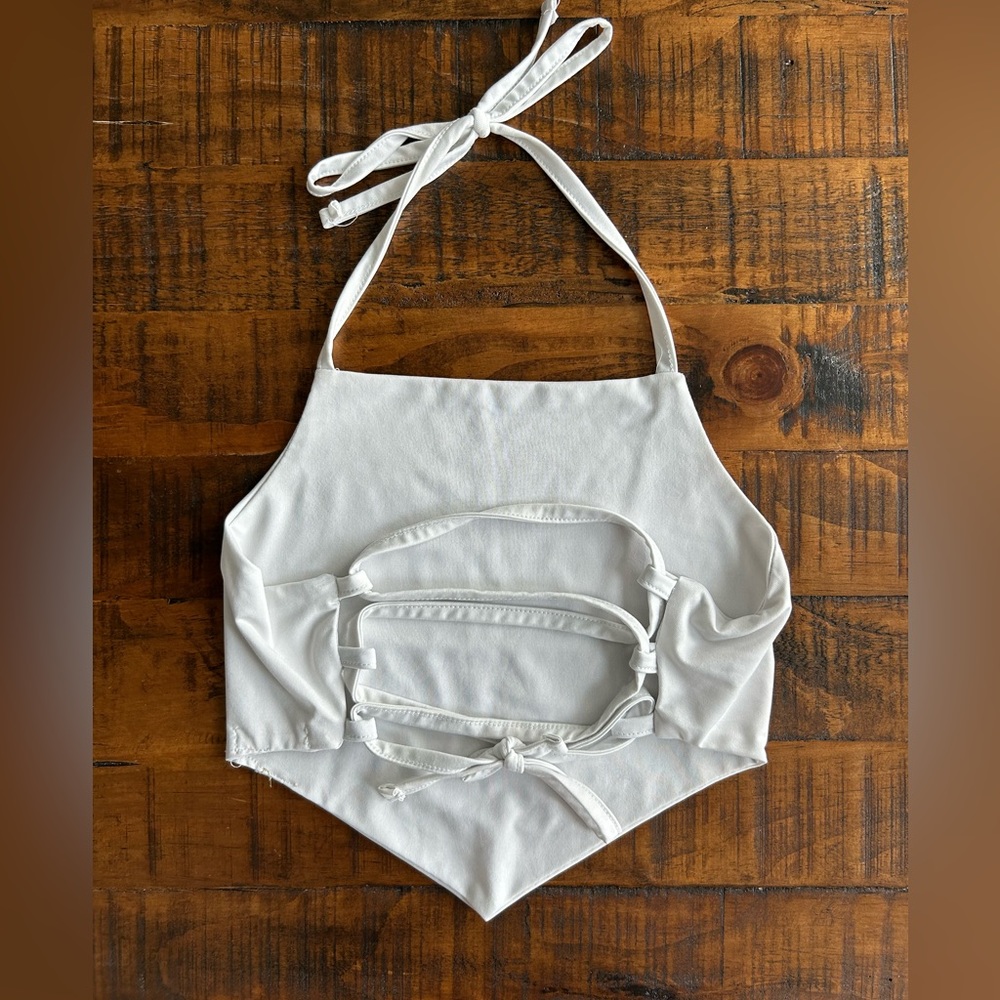 White Lace up crop top